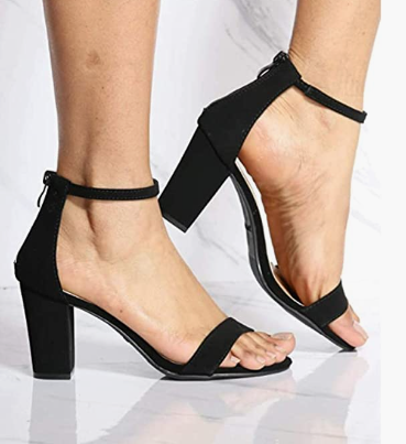 TOP Moda Women's Hannah-1 Platform Block Heel Metal Glitter Party Ankle Strap High Heel Sandals, Black//White, 0